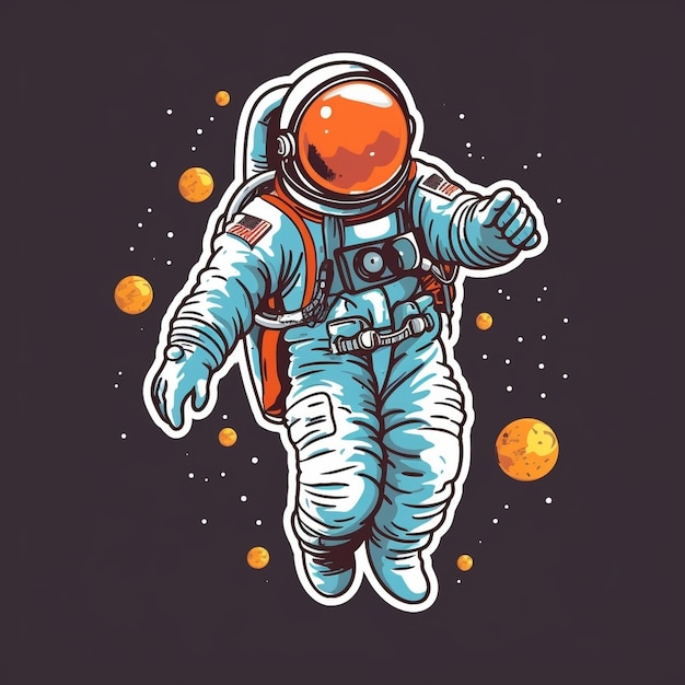 Astronaut floating in space surrounded by planets and stars