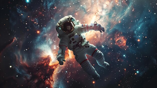 Astronaut Floating in Space with Nebula Background in 8K Resolution