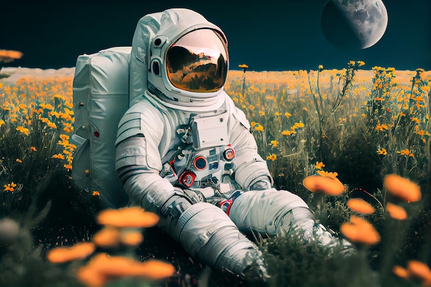 Astronaut in a flowering field Generative AI Generative AI