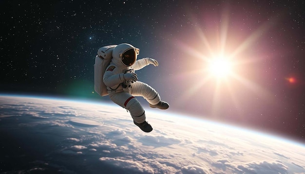 Astronaut fly in the sky with star space background