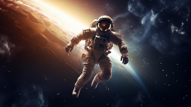 Astronaut flying space galaxy planet earth photography picture AI generated art