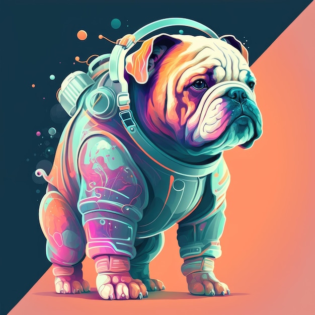 Astronaut french bulldog in space suit with futuristic space background outer deep space