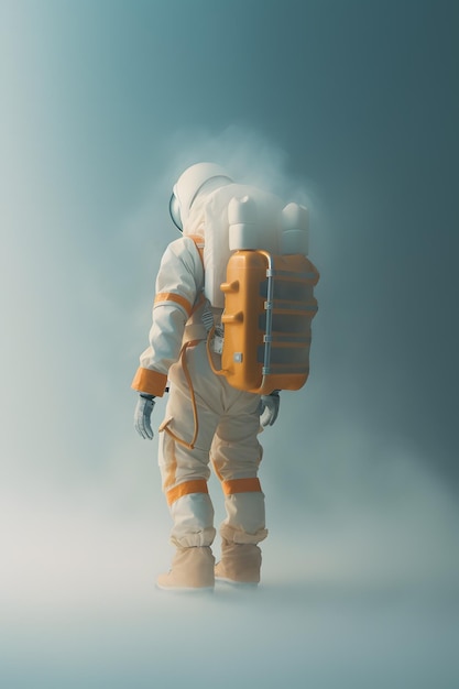 Photo astronaut in a futuristic suit standing in a misty atmosphere