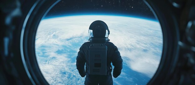 Photo astronaut gazing at earth from space