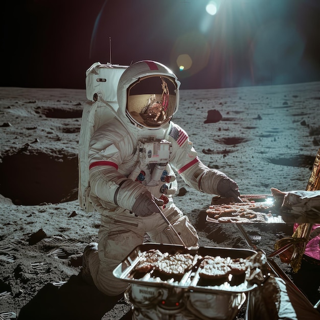 Astronaut Having a Barbecue on the Moon