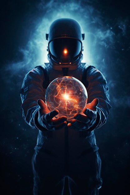 astronaut holding a ball in his hand