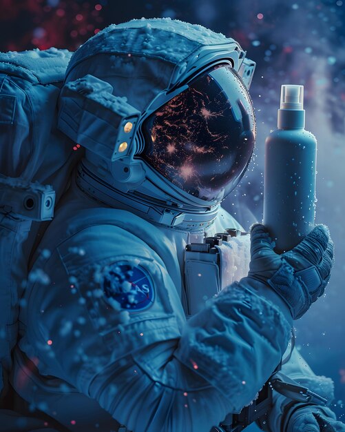 Astronaut Holding Spray Bottle in Space Generative Ai