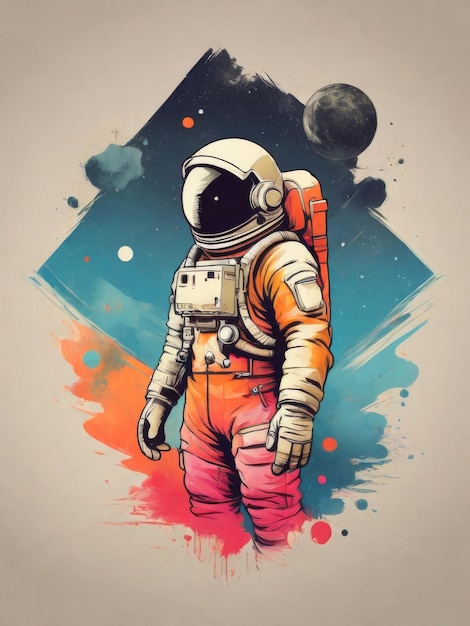 Astronaut illustration in space for T shirt design