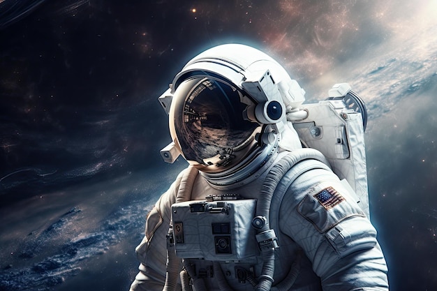 Astronaut on intergalactic mission exploring the vastness of space created with generative ai