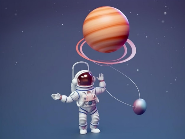 An astronaut is holding a planet and the planet is in the background.