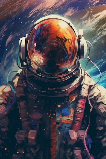 An astronaut is standing beside an earth