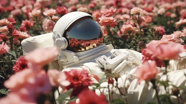 Astronaut lies in a field of roses Generative AI