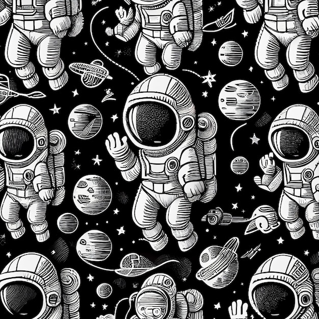 astronaut line art pattern