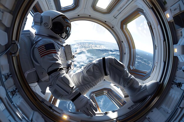 Astronaut Looking Out Of Spaceship Window