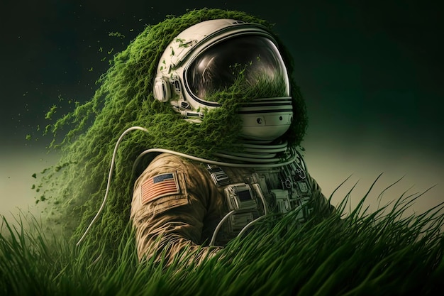 Astronaut made of grass astronaut in grass AIGenerated