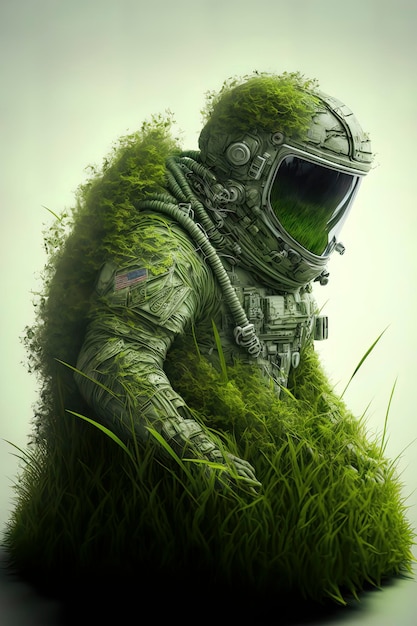 Astronaut made of grass astronaut in grass AIGenerated