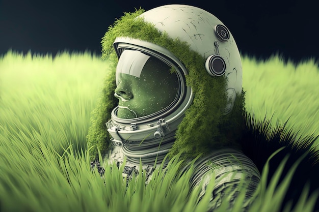 Astronaut made of grass astronaut in grass AIGenerated