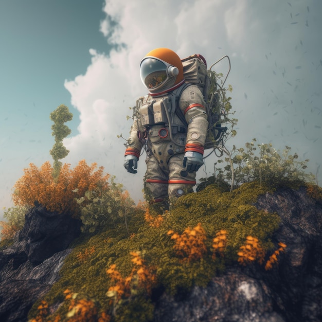 Astronaut made of plants space and environmental concept Generative AI