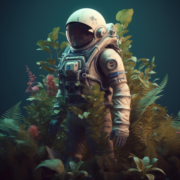 Astronaut made of plants space and environmental concept Generative AI