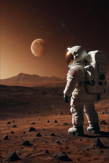 Astronaut in mars looking at the moon