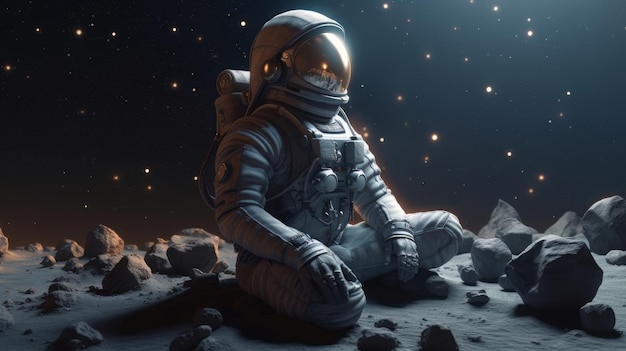 An astronaut meditating on the solar system Generative AI