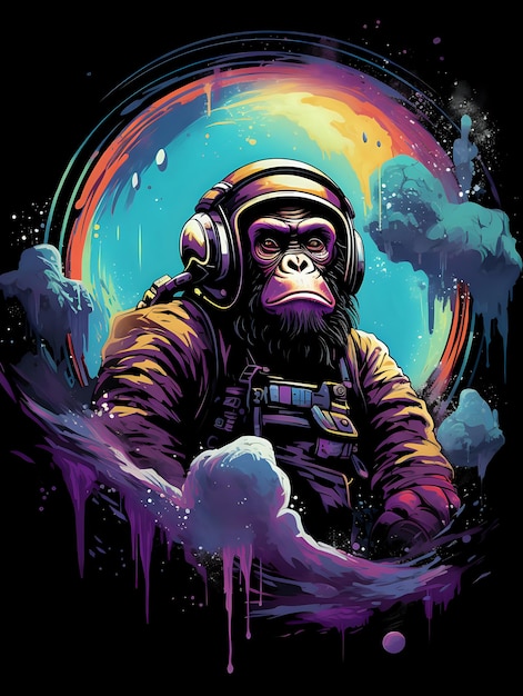 Astronaut monkey in space illustration Apes tshirt design