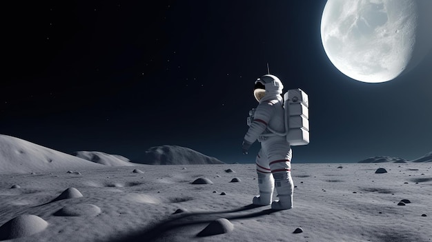 Astronaut on the moon stands on the background of space