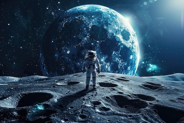 an astronaut on the moon with the earth in the background