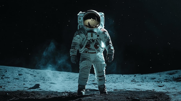 an astronaut on the moon with the moon in the background