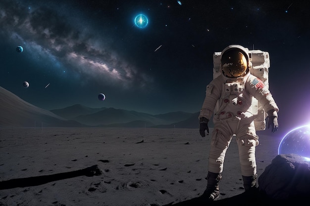 Astronaut on the moon with planet earth in the background