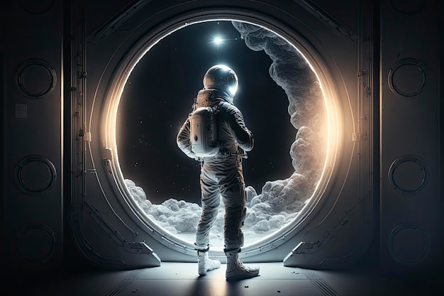 Astronaut observing the universe from his spacecraft Generative ai