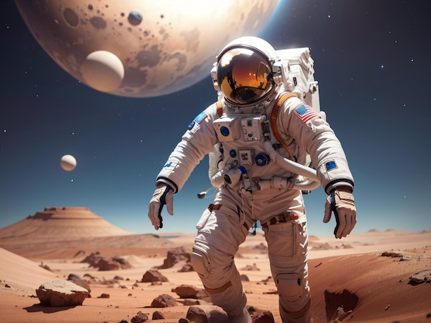 Astronaut in Outer Space 3D Rendering