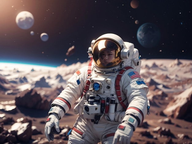 Astronaut in Outer Space 3D Rendering