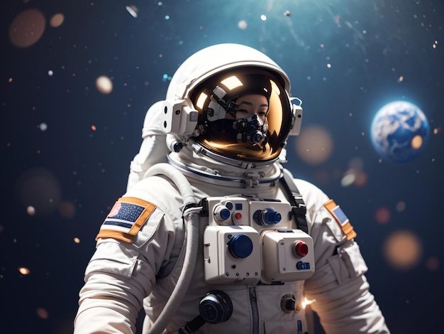 Astronaut in Outer Space 3D Rendering