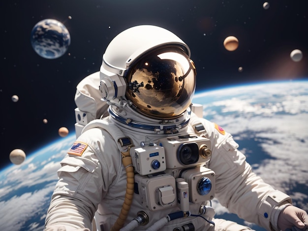 Astronaut in Outer Space 3D Rendering