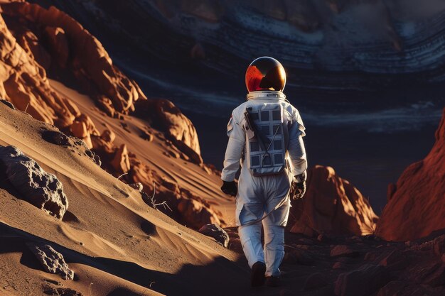 Photo astronaut in outer space astronaut walking on mars