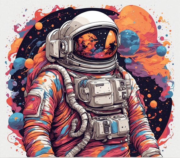 Astronaut in outer space Colorful illustration for tshirt design