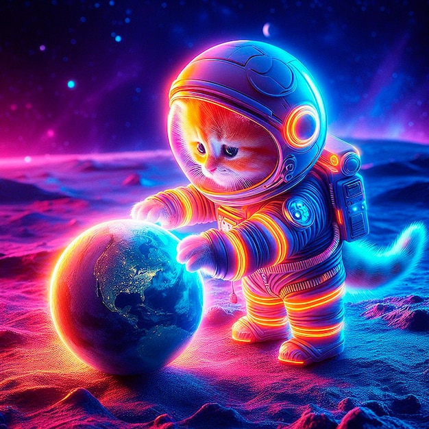 Astronaut in outer space holding a planet 3D rendering