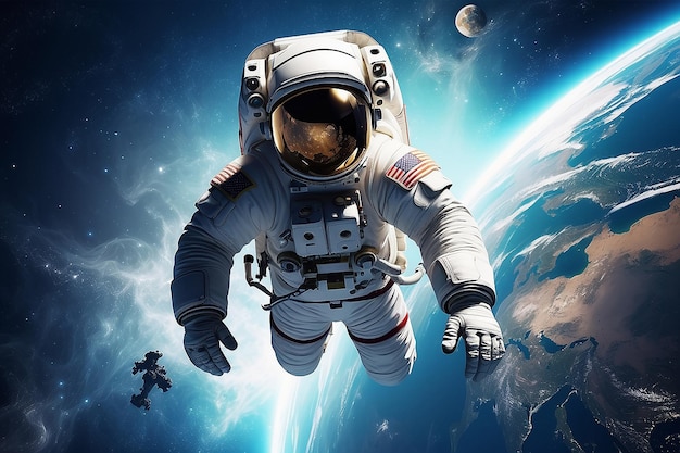 Astronaut in the outer space over the planet Earth Abstract wallpaper Generative Ai