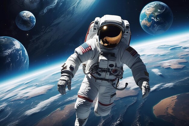 Astronaut in the outer space over the planet Earth Abstract wallpaper Generative Ai