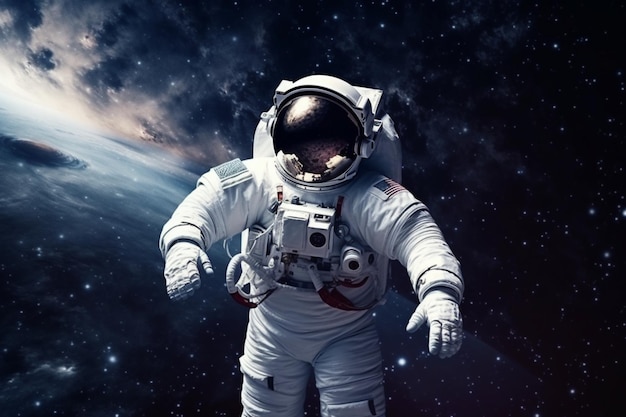 Astronaut in outer space Spaceman with starry and galactic background