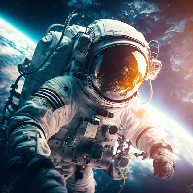 Astronaut in outer space with the planet earth in the background.