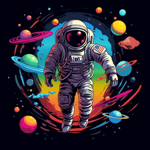 astronaut in outer space with planets and stars in the background generative ai