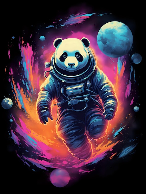 Astronaut panda floating in space illustration tshirt design