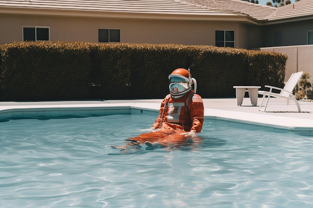 Astronaut pool relax summer Generate Ai