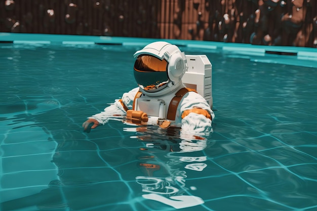 Astronaut pool summer water Generate Ai