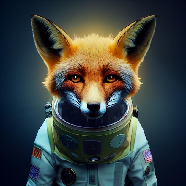 Astronaut red fox with spacesuit uniform 3d rendering