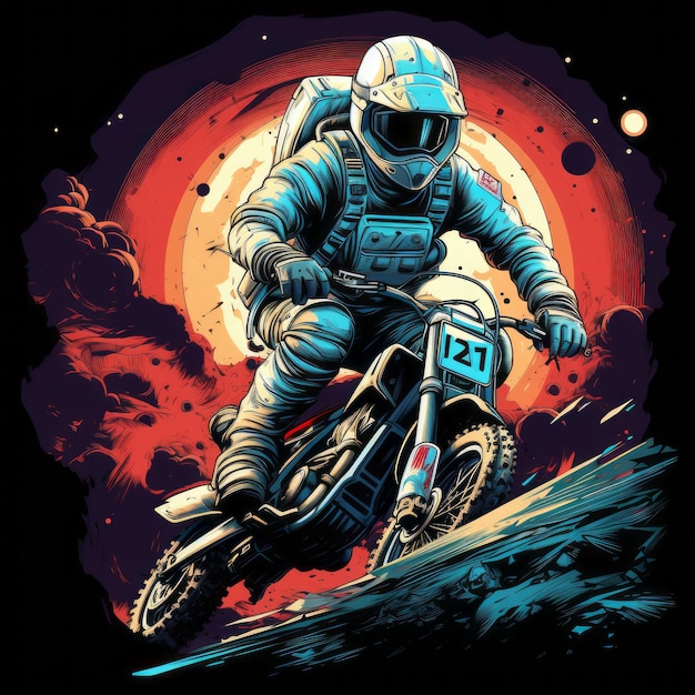 Astronaut riding bmx illustration artwork with moon