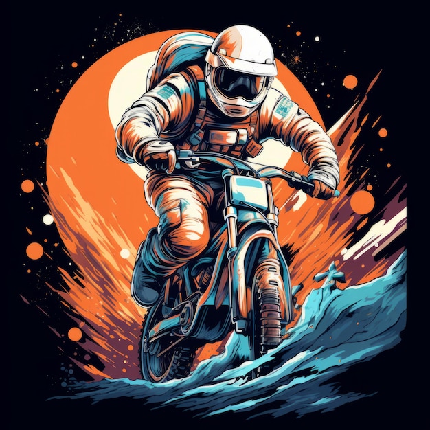 Astronaut riding bmx illustration artwork with moon