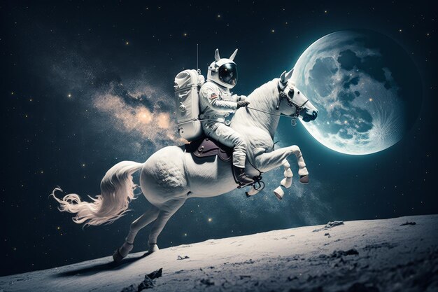 An astronaut riding white horse on the moon Generative AI